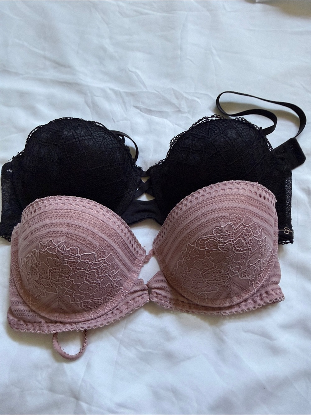 2 Jessica Simpson Lace Push-Up Bra - Pink and Black